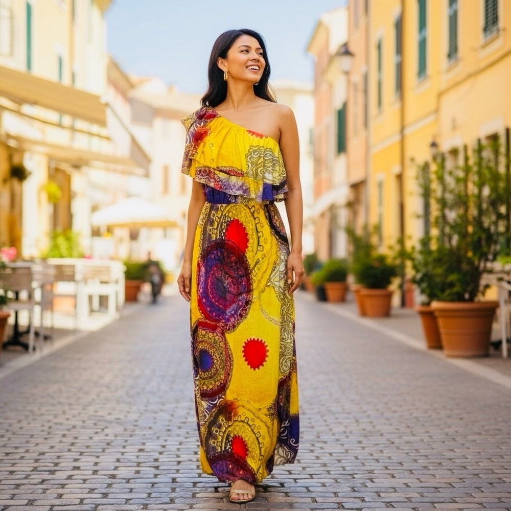 Angel Yellow Red One Shoulder Sundress